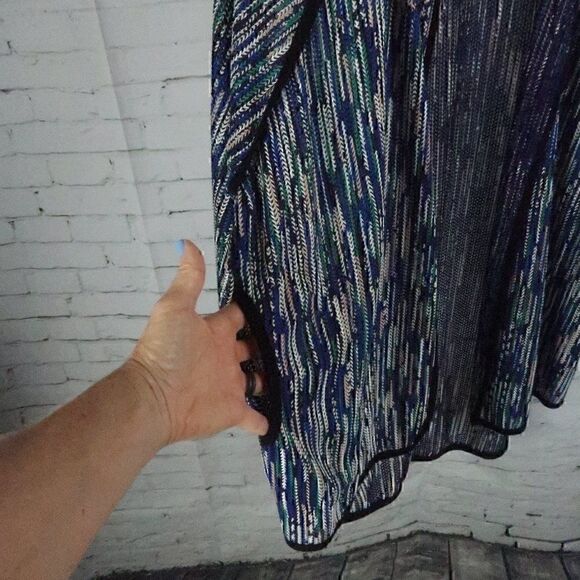 FROM.S BLACK BLUE GREEN WHITE OPEN CARDIGAN STYLE 1/2 SLEEVE JACKET WITH POCKETS - Picture 6 of 7